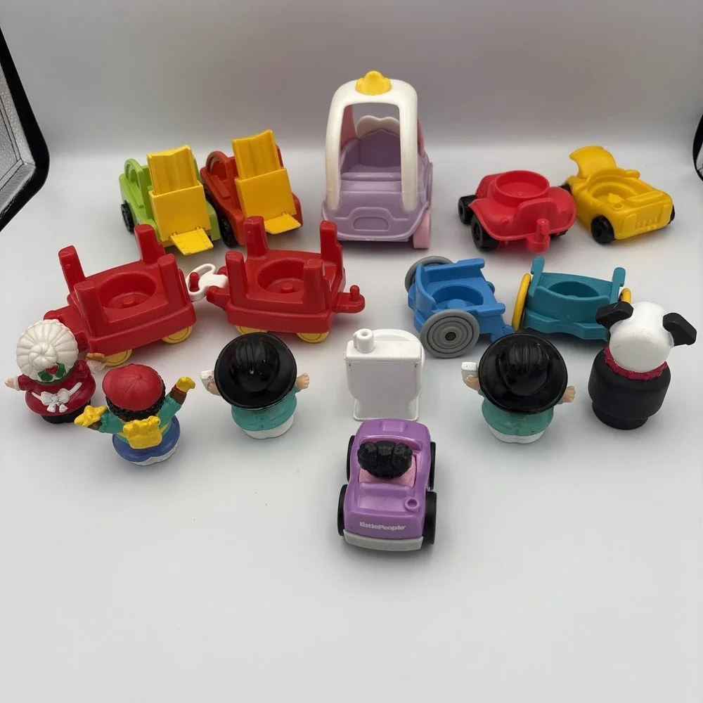 Vintage 16 Piece Little People Lot: Cars, Forklifts, Toilet, 4 People, Lucky Dog